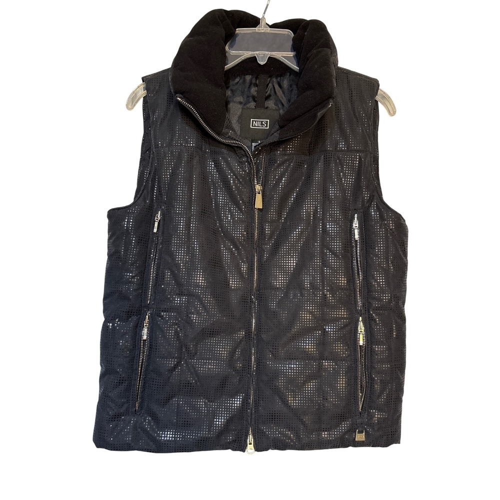 NILS Womens Puffer Vest Size 4 Black Quilted Full Zip‎ Sleeveless Layering